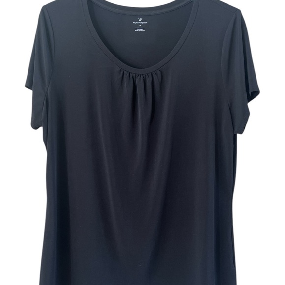 Worthington Tops - Worthington Black Relaxed Blouse Gathered Short Sleeve Size XL